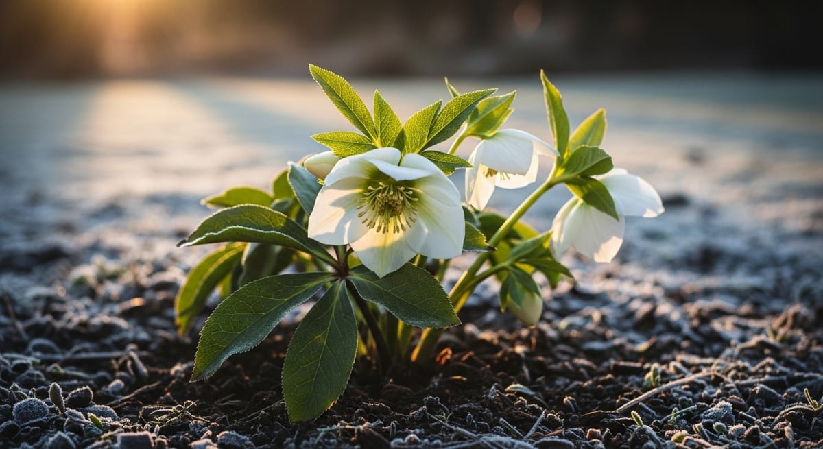 Christrose im Januar Pflege der Helleborus gegen Frost und Pilze im Wintergarten